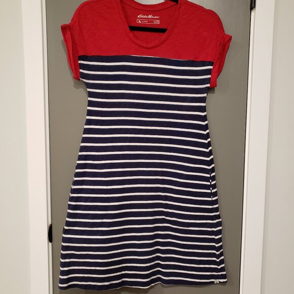 Eddie Bauer Petite Striped T-shirt Dress w/Pockets - Picture 2 of 7